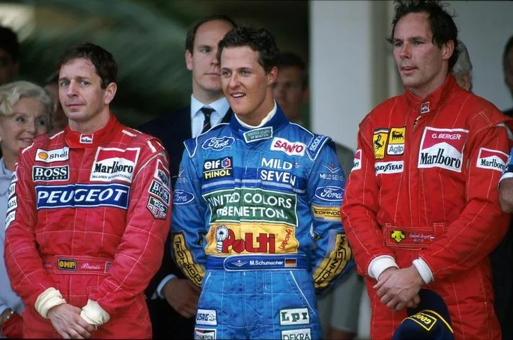 Martin Brundle, Michael Schumacher and Gerhard Berger on the 1994 Monaco  Grand Prix podium